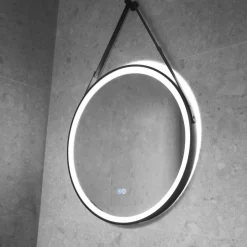 Rund spegel med hängrem | LED-belysning & anti-fog-funktion