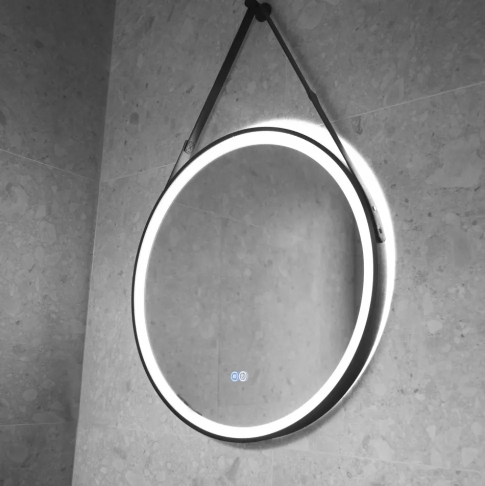 Rund spegel med hängrem | LED-belysning & anti-fog-funktion