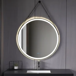 Rund spegel med hängrem | LED-belysning & anti-fog-funktion