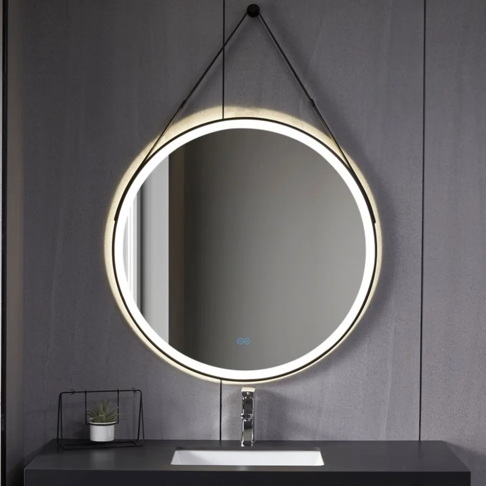 Rund spegel med hängrem | LED-belysning & anti-fog-funktion