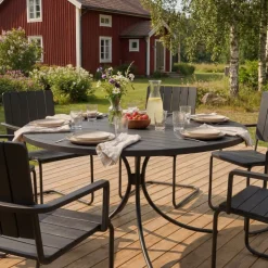 Rund utemöbel matgrupp | Bord med 6 stolar | Akacia | Gräsö svart