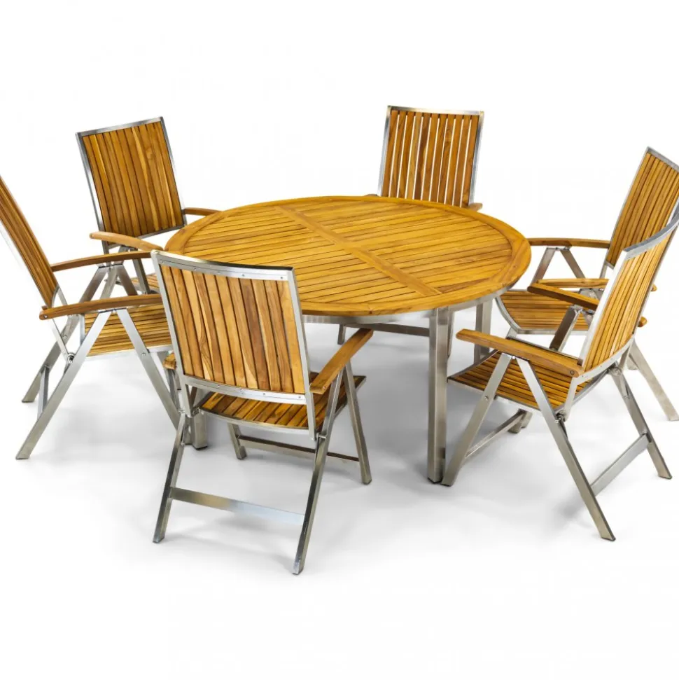 Runt matbord 150cm - Rostfritt stål och teak