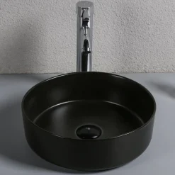 Runt tvättställ 36cm | För bänkmontering | Mattsvart porslin