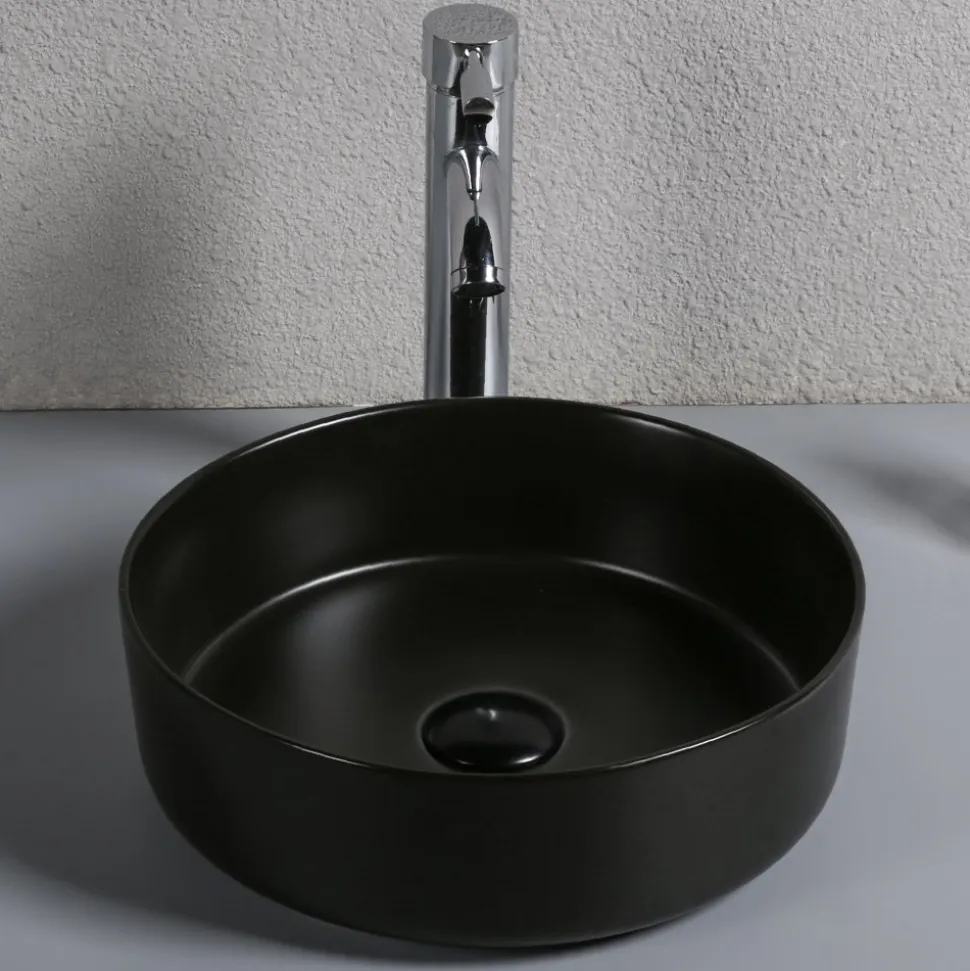 Runt tvättställ 36cm | För bänkmontering | Mattsvart porslin