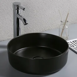 Runt tvättställ 36cm | För bänkmontering | Mattsvart porslin