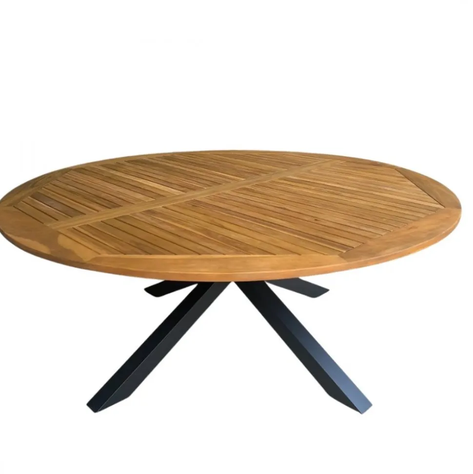 Runt utebord akacia | Ø180 cm | Svarta ben | Höjd 78 cm