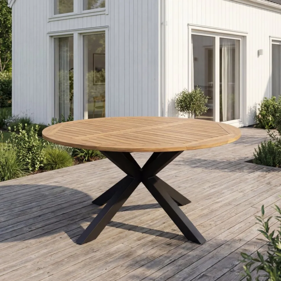 Runt utebord akacia | Ø180 cm | Svarta ben | Höjd 78 cm