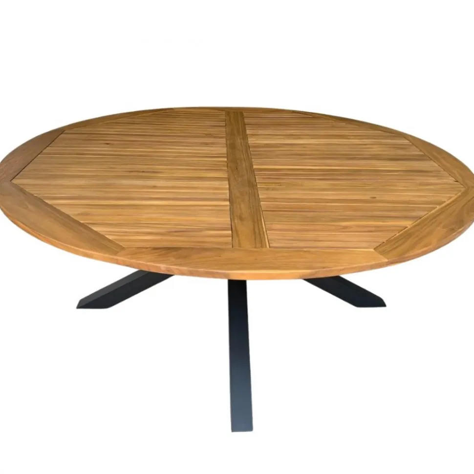 Runt utebord akacia | Ø180 cm | Svarta ben | Höjd 78 cm