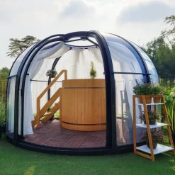 Runt växthus 13,2 m² | Exklusivt Uterum | Svart aluminium & kristallklara polykarbonatpaneler