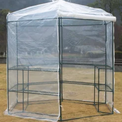 Sexkantigt plastväxthus 3,8m² | Stålram | Transparent PE-plastöverdrag