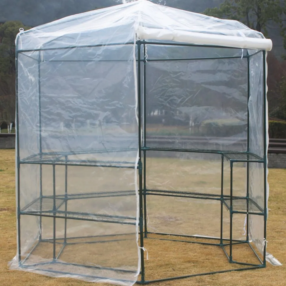 Sexkantigt plastväxthus 3,8m² | Stålram | Transparent PE-plastöverdrag