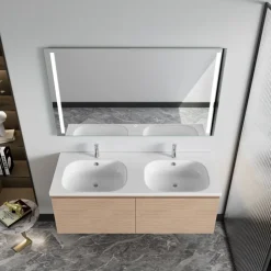 Siena Badrumskommod 120 cm  Dubbla Tvättställ | LED-spegel | Vägghängd | Mjukstängning