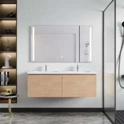 Siena Badrumskommod 120 cm  Dubbla Tvättställ | LED-spegel | Vägghängd | Mjukstängning