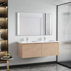 Siena Badrumskommod 120 cm  Dubbla Tvättställ | LED-spegel | Vägghängd | Mjukstängning