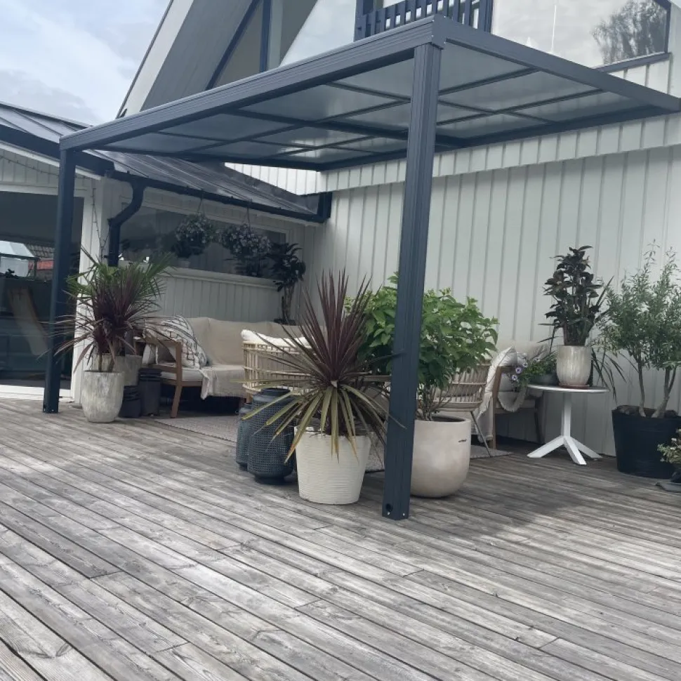 Slide roof veranda 3,9 x 3m | Skjutbart altantak | Kanalplast / Aluminium