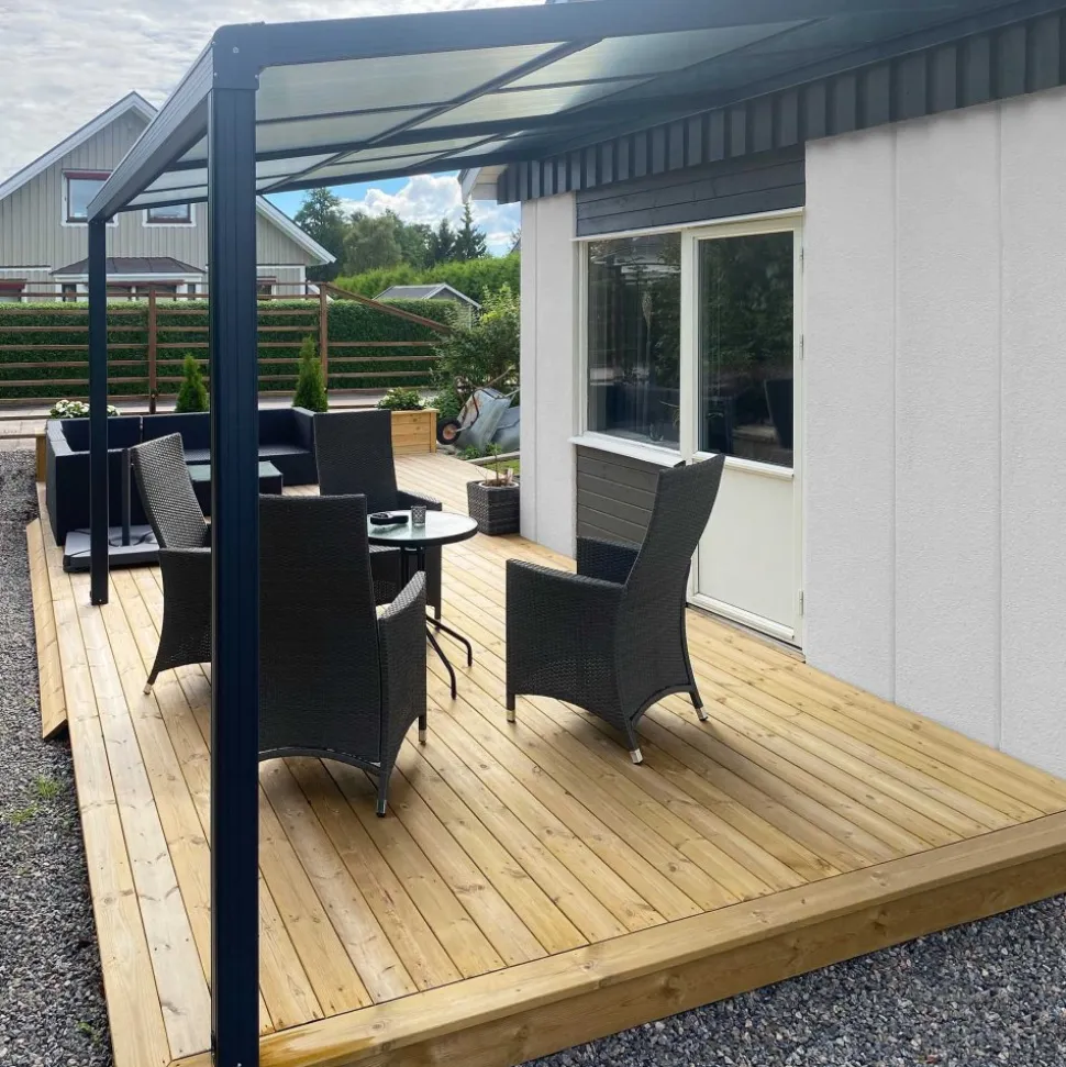 Slide roof veranda 3,9 x 3m | Skjutbart altantak | Kanalplast / Aluminium