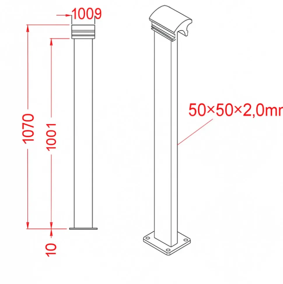Slutstolpe 50x50x1070 mm | slät design | Linius