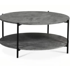 Soffbord Ø90 cm | Cementimitation med svart metallram & hylla | Shanghai