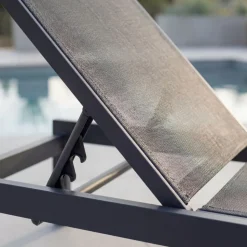 Solbädd i aluminium & textilene 2-pack | Justerbar solsäng för pool | Copacabana Svart