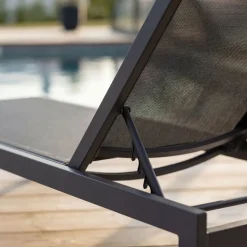 Solbädd i aluminium & textilene 2-pack | Justerbar solsäng för pool | Copacabana Svart
