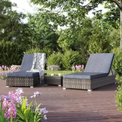 Solstolset 2 st med bord | Grå | 70×198×3036 cm | Galvaniserad stålstomme | Astrid