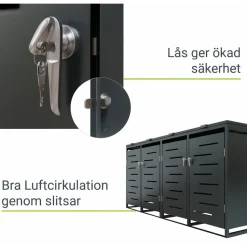 Soptunneskjul 2 kärl | Låsbart | Gasfjäder & ventilation | Mörkgrå