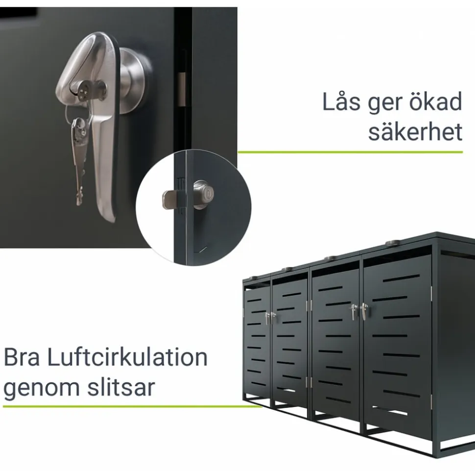 Soptunneskjul 2 kärl | Låsbart | Gasfjäder & ventilation | Mörkgrå
