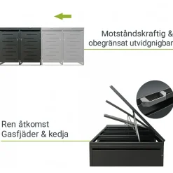 Soptunneskjul 2 kärl | Låsbart | Gasfjäder & ventilation | Mörkgrå