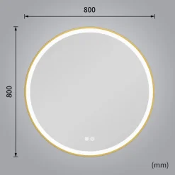 Stilren LED-spegel 80x80cm | Guldaluminiumram| Anti-fog & touch-styrning