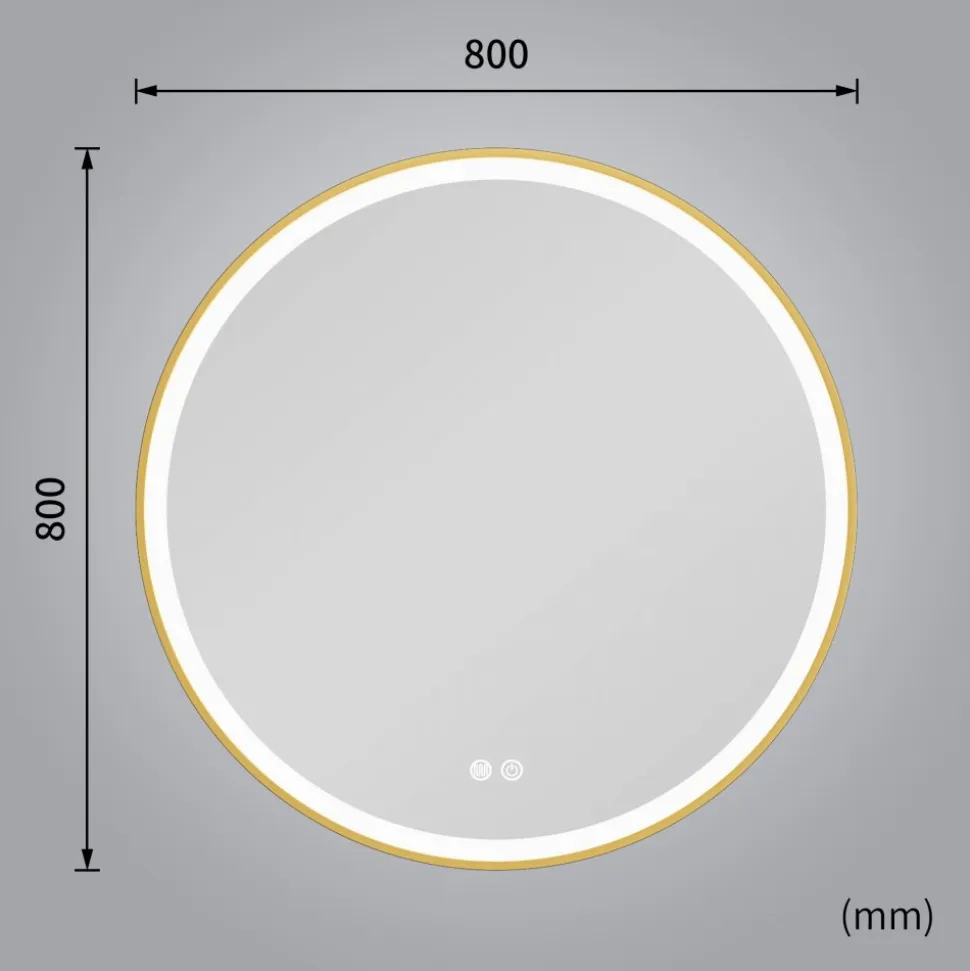 Stilren LED-spegel 80x80cm | Guldaluminiumram| Anti-fog & touch-styrning