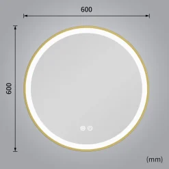 Stilren LED-spegel | 60x60 cm | Guldaluminiumram | Anti-fog & touch-styrning