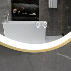 Stilren LED-spegel | 60x60 cm | Guldaluminiumram | Anti-fog & touch-styrning