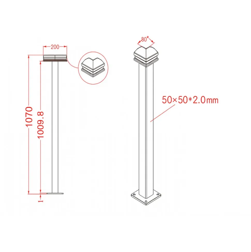 Stolpe 90 grader | 50x50mm | Slät design | Linius