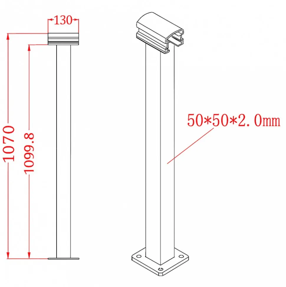 Stolpe till aluminiumstaket | 50×50×1070 mm | Linius
