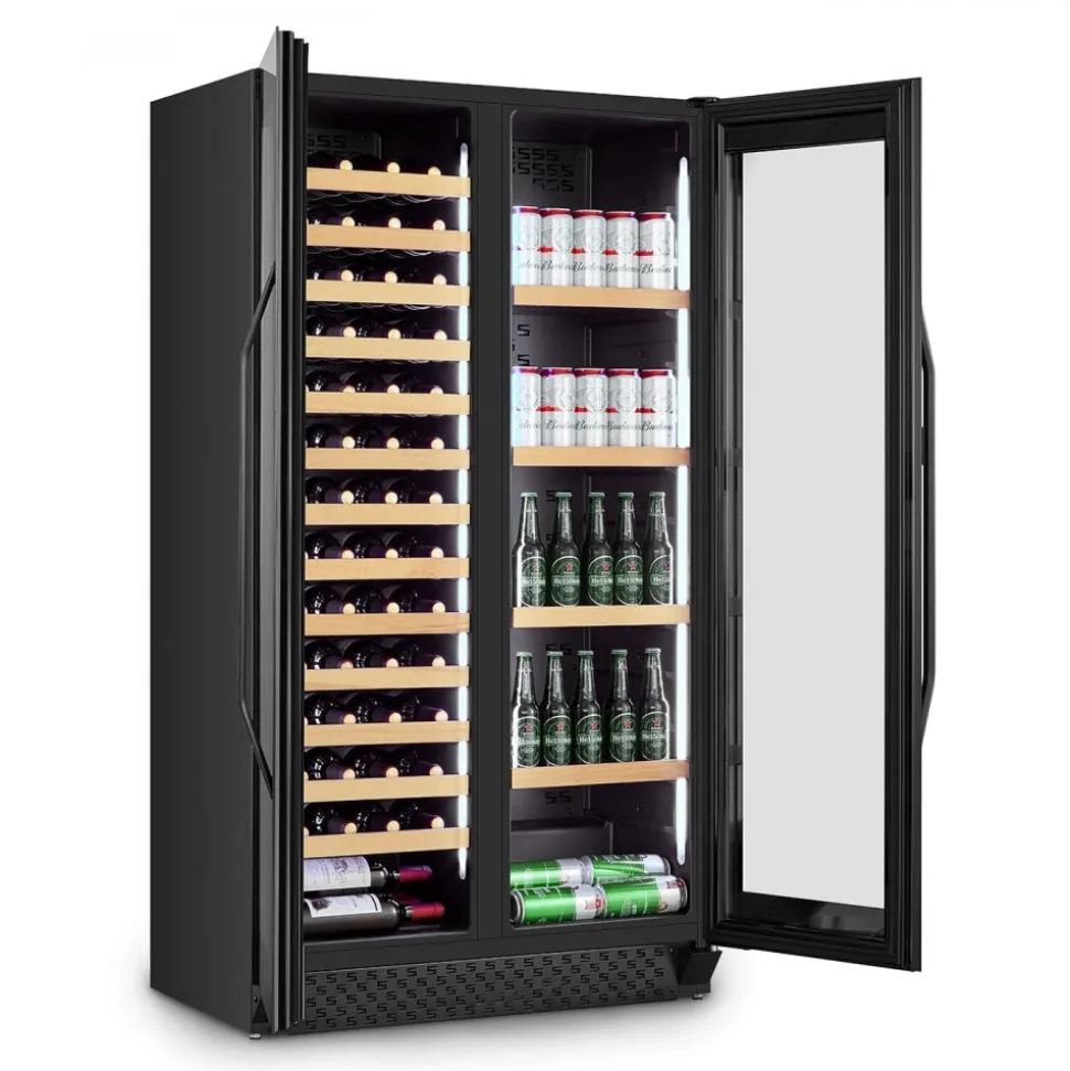 Stor inbyggbar vinkyl | 60 flaskor och 218 burkar | Exklusiv design med dubbla temperaturzoner | 365 L