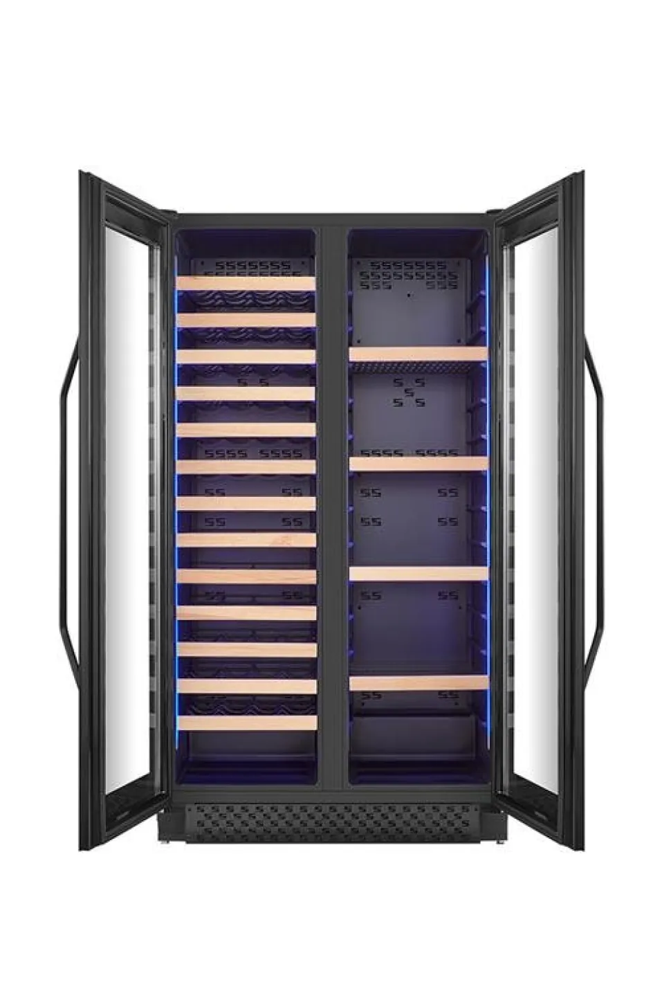 Stor inbyggbar vinkyl | 60 flaskor och 218 burkar | Exklusiv design med dubbla temperaturzoner | 365 L