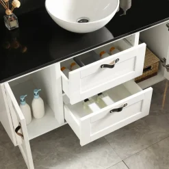 Stor kommod 120cm med tvättställ | Bänkskiva i svart marmor | Alto