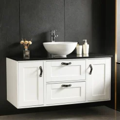 Stor kommod 120cm med tvättställ | Bänkskiva i svart marmor | Alto