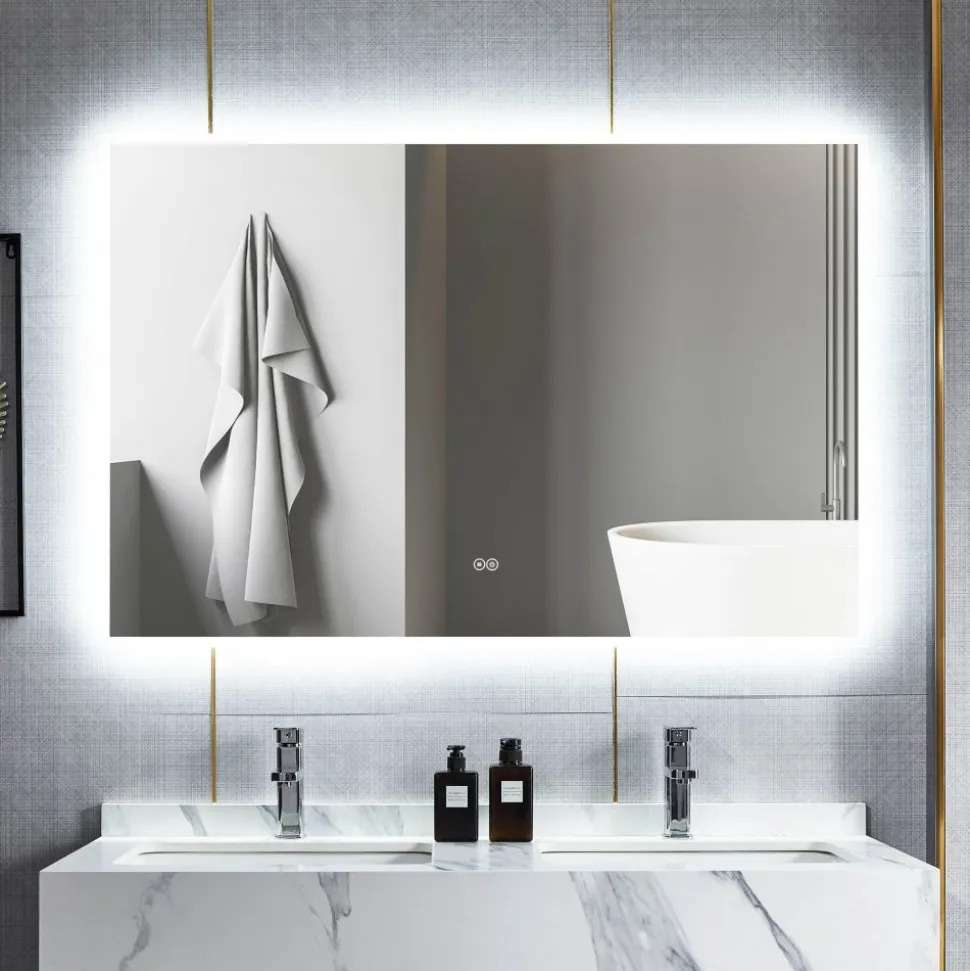 Stor spegel med LED-belysning och anti-fog-funktion