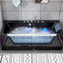 Svart bubbelbadkar | Glasfront, värmare & ljusterapi | 180cm | BK-009V