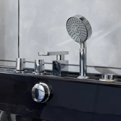 Svart bubbelbadkar | Glasfront, värmare & ljusterapi | 180cm | BK-009V