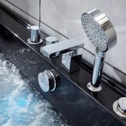 Svart bubbelbadkar | Glasfront, värmare & ljusterapi | 180cm | BK-009V