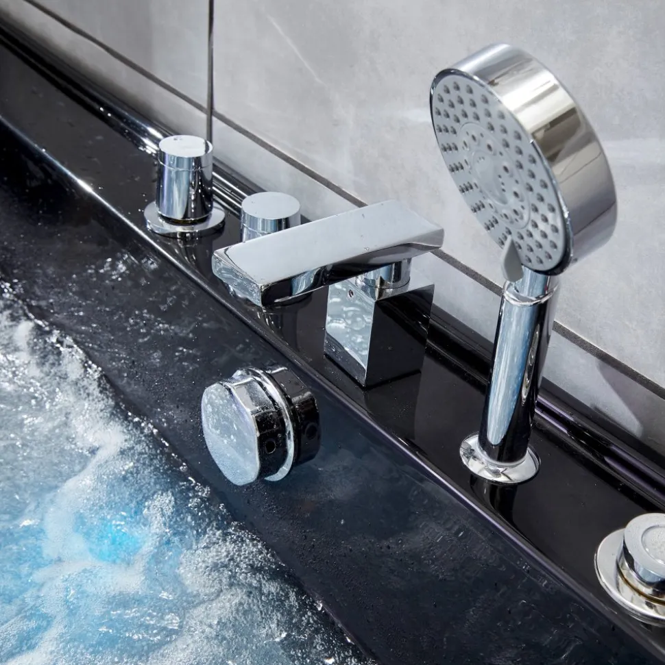 Svart bubbelbadkar | Glasfront, värmare & ljusterapi | 180cm | BK-009V