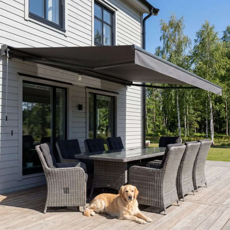 Terrassmarkis halvkassett 4x3 m | Motor & fjärrkontroll | Mörkgrå