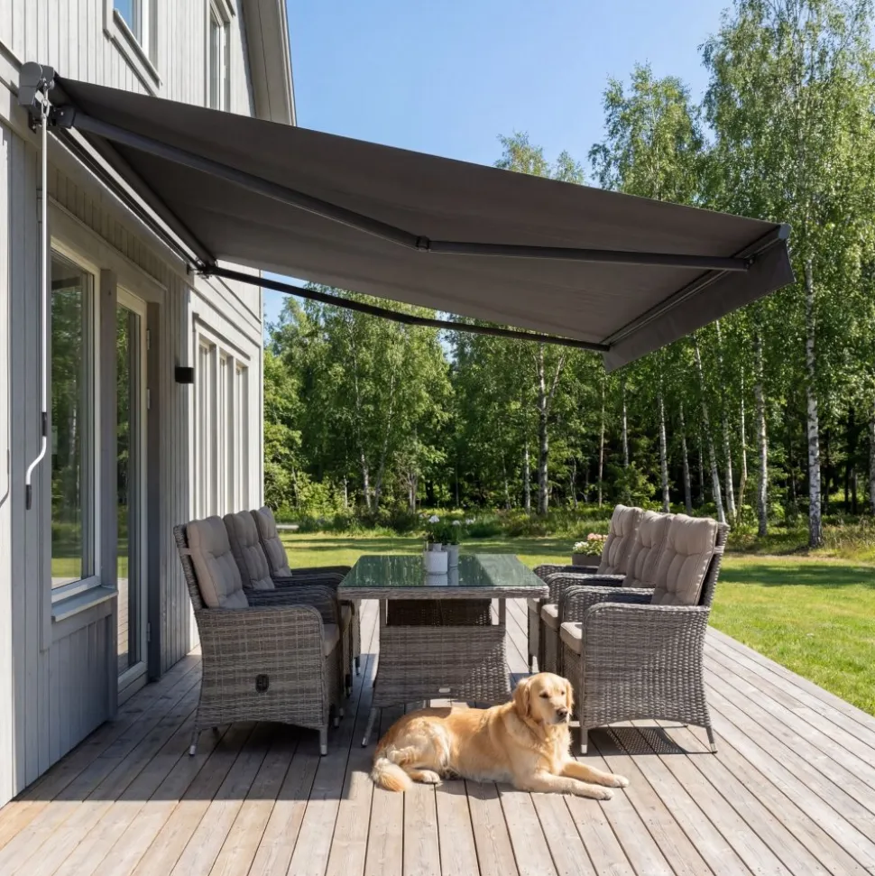 Terrassmarkis halvkassett 4x3 m | Motor & fjärrkontroll | Mörkgrå