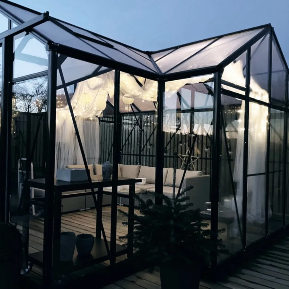 T-format glasväxthus 12,8m² | 4mm säkerhetsglas | 5 års stormgaranti