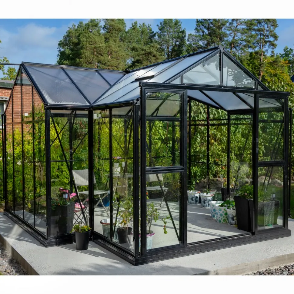 T-format glasväxthus 12,8m² | 4mm säkerhetsglas | 5 års stormgaranti