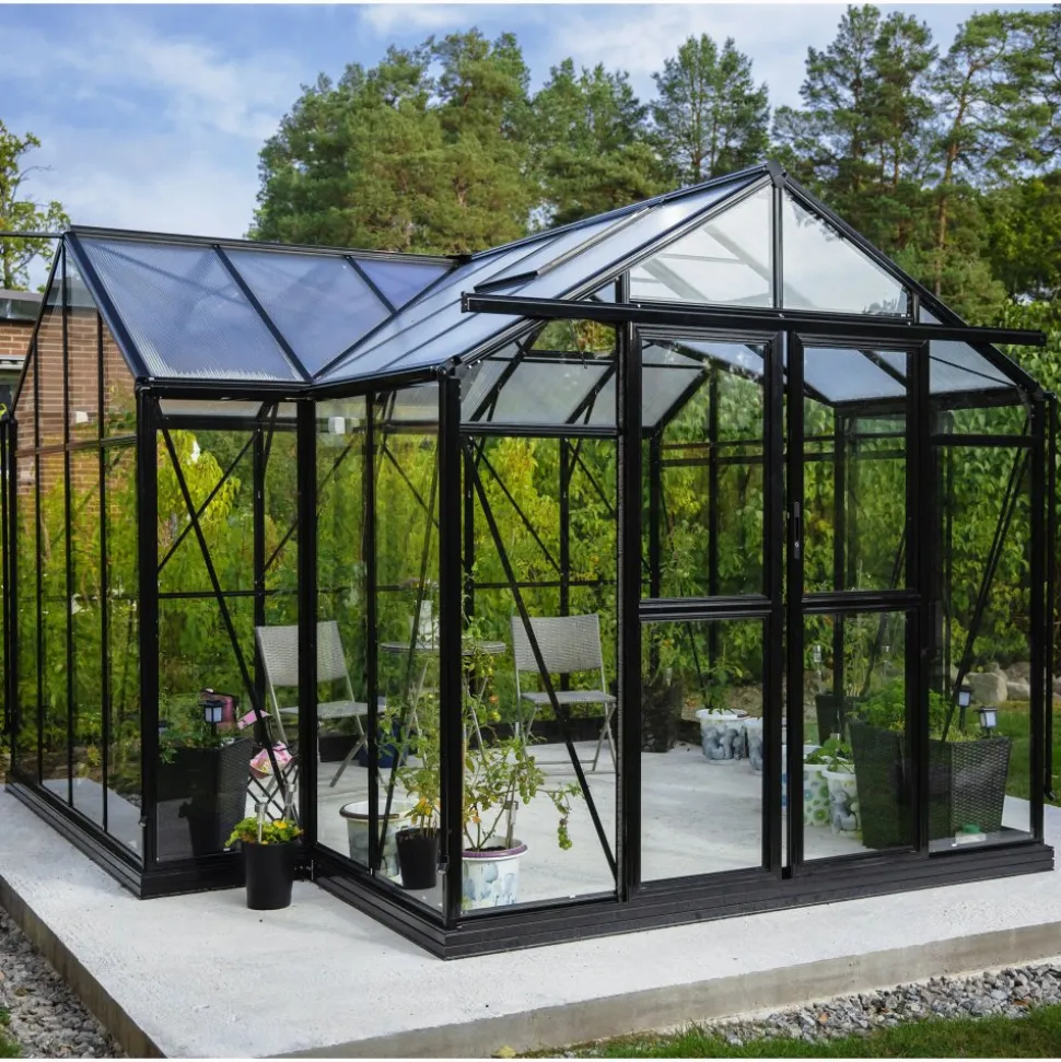 T-format glasväxthus 12,8m² | 4mm säkerhetsglas | 5 års stormgaranti