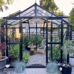 T-format glasväxthus 12,8m² | 4mm säkerhetsglas | 5 års stormgaranti