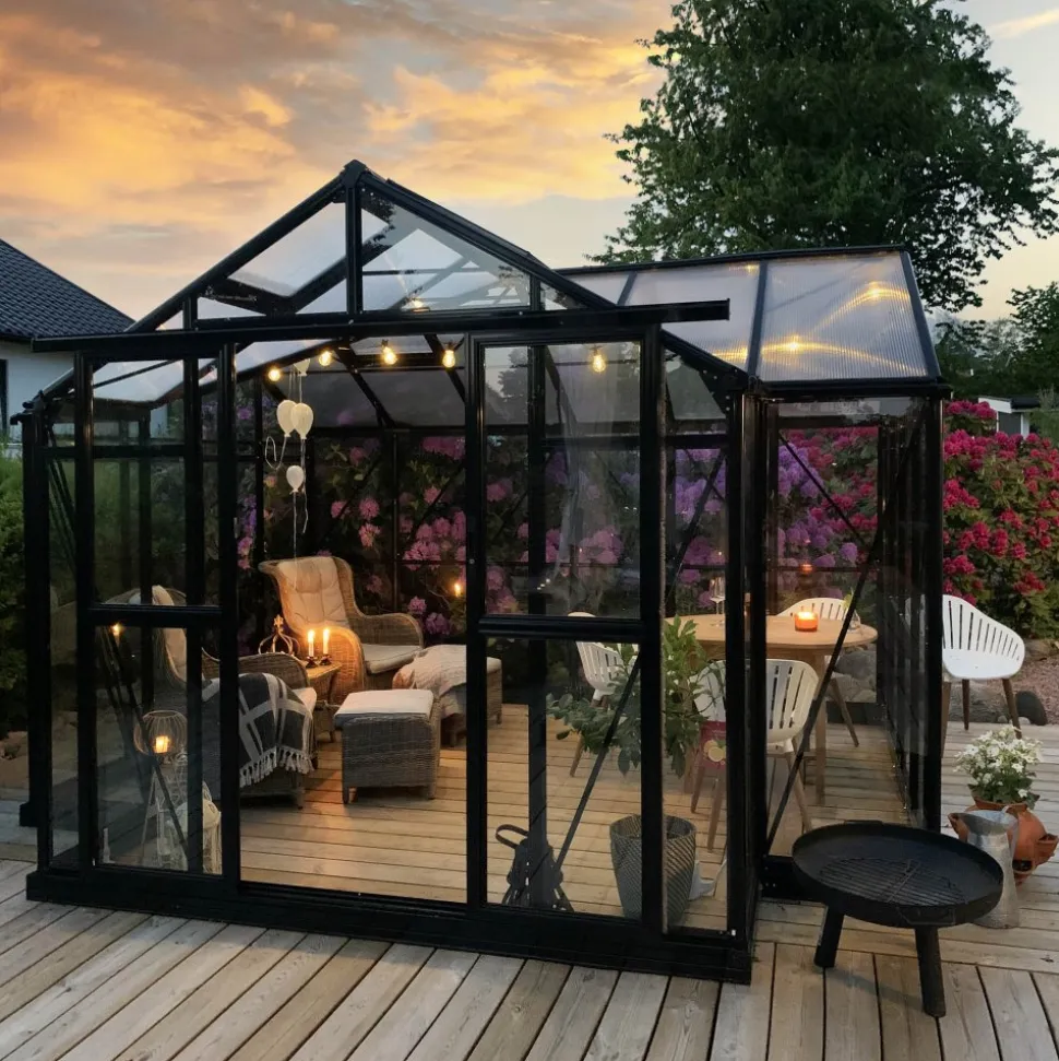 T-format glasväxthus 11,2m² | 4mm säkerhetsglas | 5 års stormgaranti